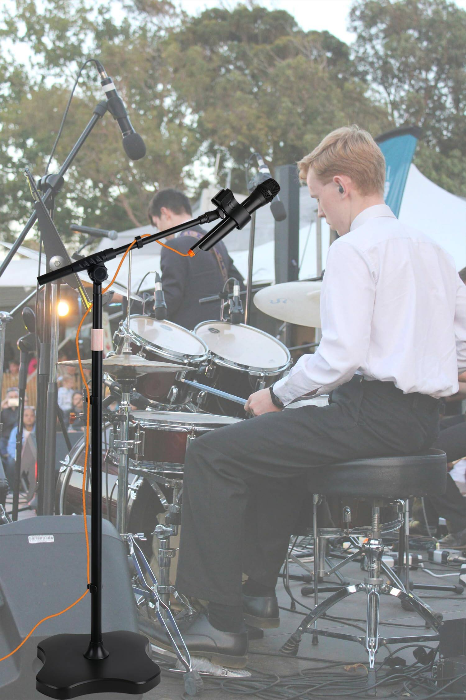 Alt View 4. Fabibe - Mic Stand Floor With Boom Arm Microphone Flat Weighted Base Adjustable Height From 24" To 68" Singing Holder Cable... - Default.