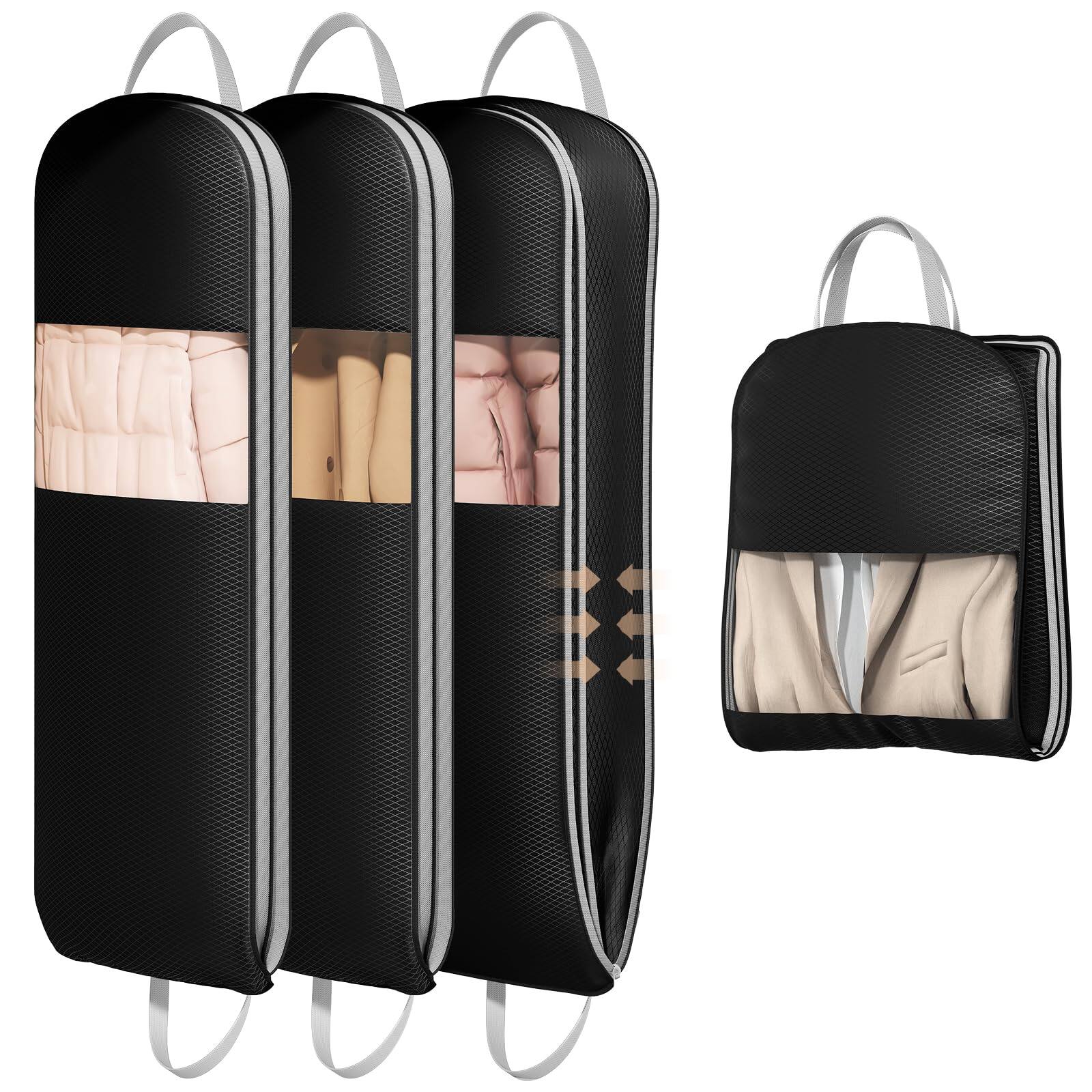 NICHOLAS KLEIN - 54" Garment Bags For Hanging Clothes Space Saving Suit Bag Travel With Handles Window Washable - Black 54" 3 Pack