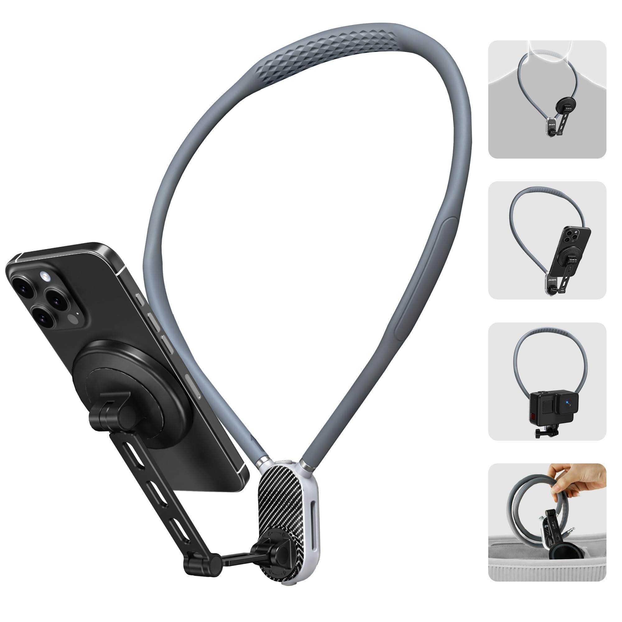 PO3TICJUNKI3 - Magnetic Neck Phone Holder For Recording Hands free Pov vlog Video Filming Content Creator Indoor outdoor - Default