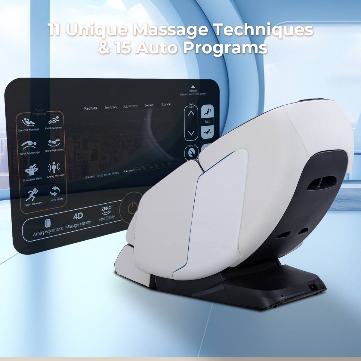 11 Unique Massage Techniques & 15 Auto Programs

Oailan - atvb 20 SEAE Auto Programs
Menage Contan Vtassage Portfo AbbPogar SPaP e Conty kh d SAeT - Rack Geod-light -C Sereton Massage aoge Socar Nedk Arbag Macoage neli D - Holing Tet A su Mire MAN Suot Recovtry ZERO 4D Zero Gaviy Massage intersty Arbag Agustment