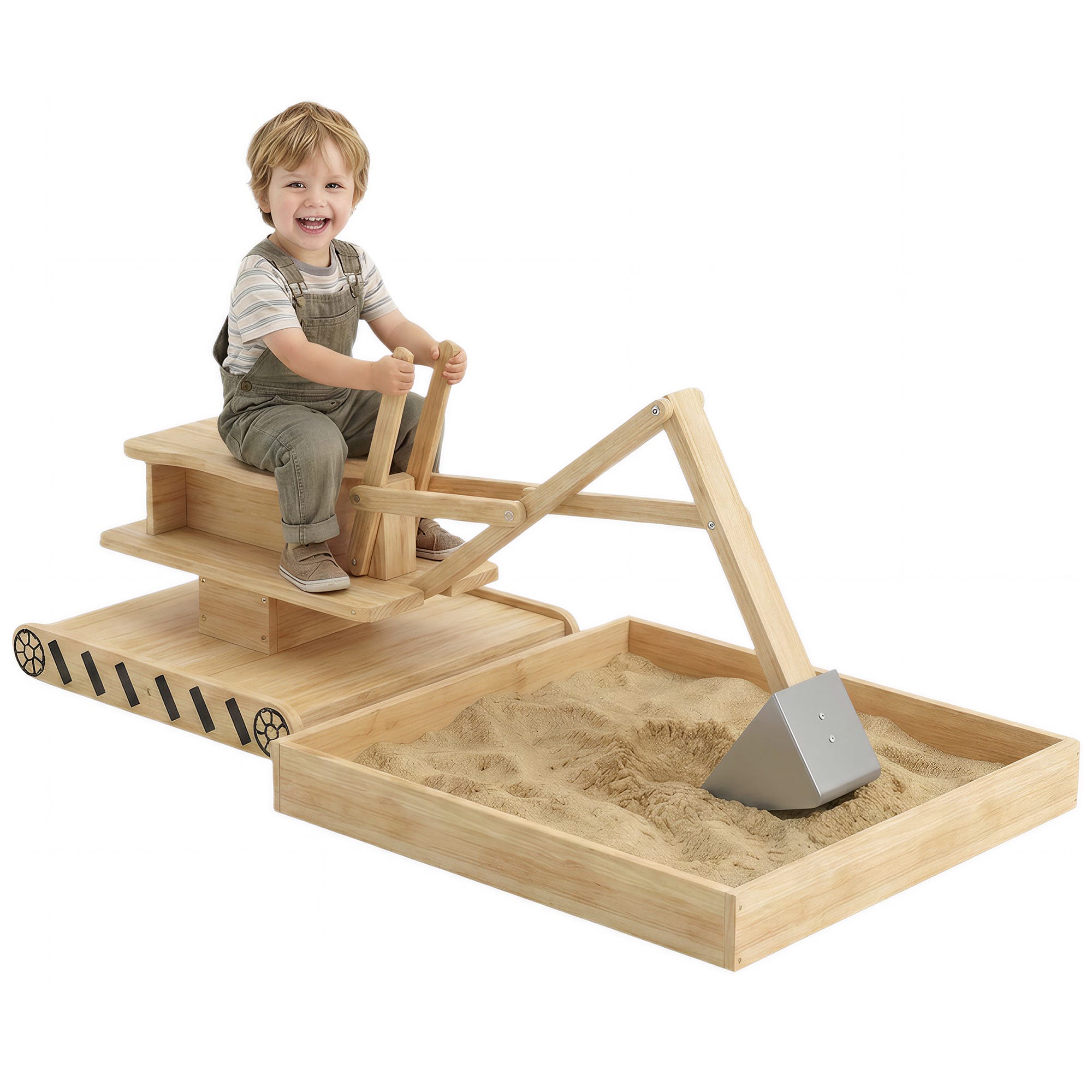Qaba - Sandbox with Digger, Kids Sandbox with 360° Rotating Seat & Bottom Liner - Natural wood finish price history on PriceWatchPro