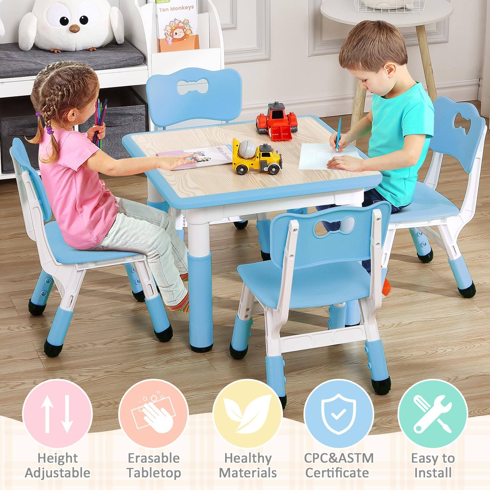 Ten Monkeys J Height Adjustable Erasable Tabletop Healthy CPC&ASTM Materials Certificate Easy to Install