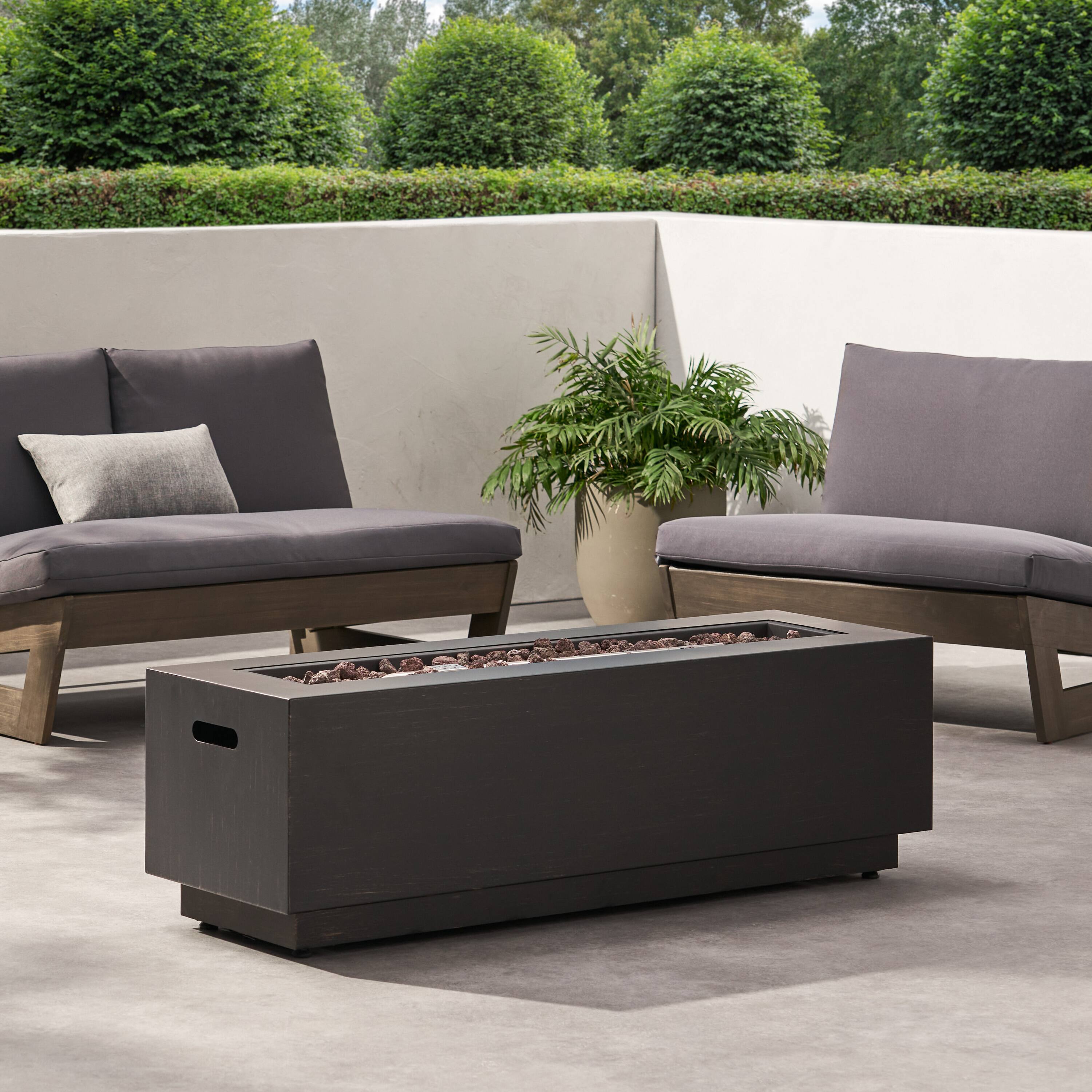 Angle. APRILSOUL - 40 inch Outdoor 50000 BTU Rectangular Iron Propane Fire Pit Dark Grey Tank Cover not Included - Brown+Gold.