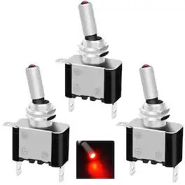 Kitcheniva - Car Rocker Toggle Switch Control On/Off 12V 20A Red LED Light Marine Boat 3 Pack - Silver