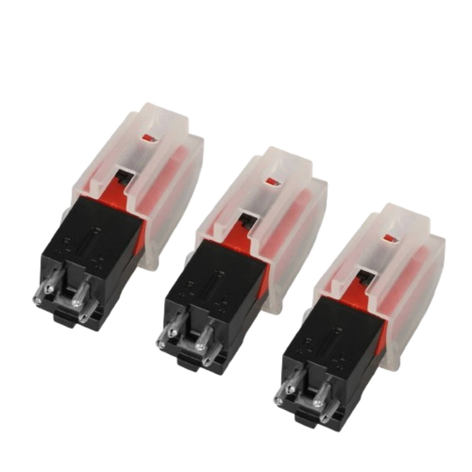 Front. Stock Preferred - 3 Pack Replacement Turntable Cartridges with Stylus Needles for Record Players – Compatible with 33/45/78 RPM Vinyl - Red and Black.