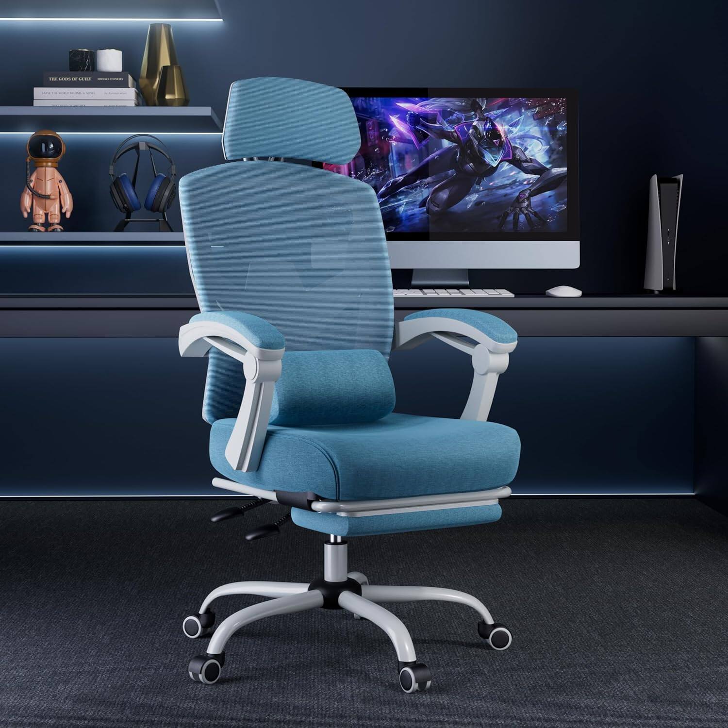 Alt View 1. Hirose Alice - DUMOS Home Office Desk Chair with Footrest, High-Back Mesh Rolling Swivel Reclining Chairs with Wheels, Com... - Elegant Grey.