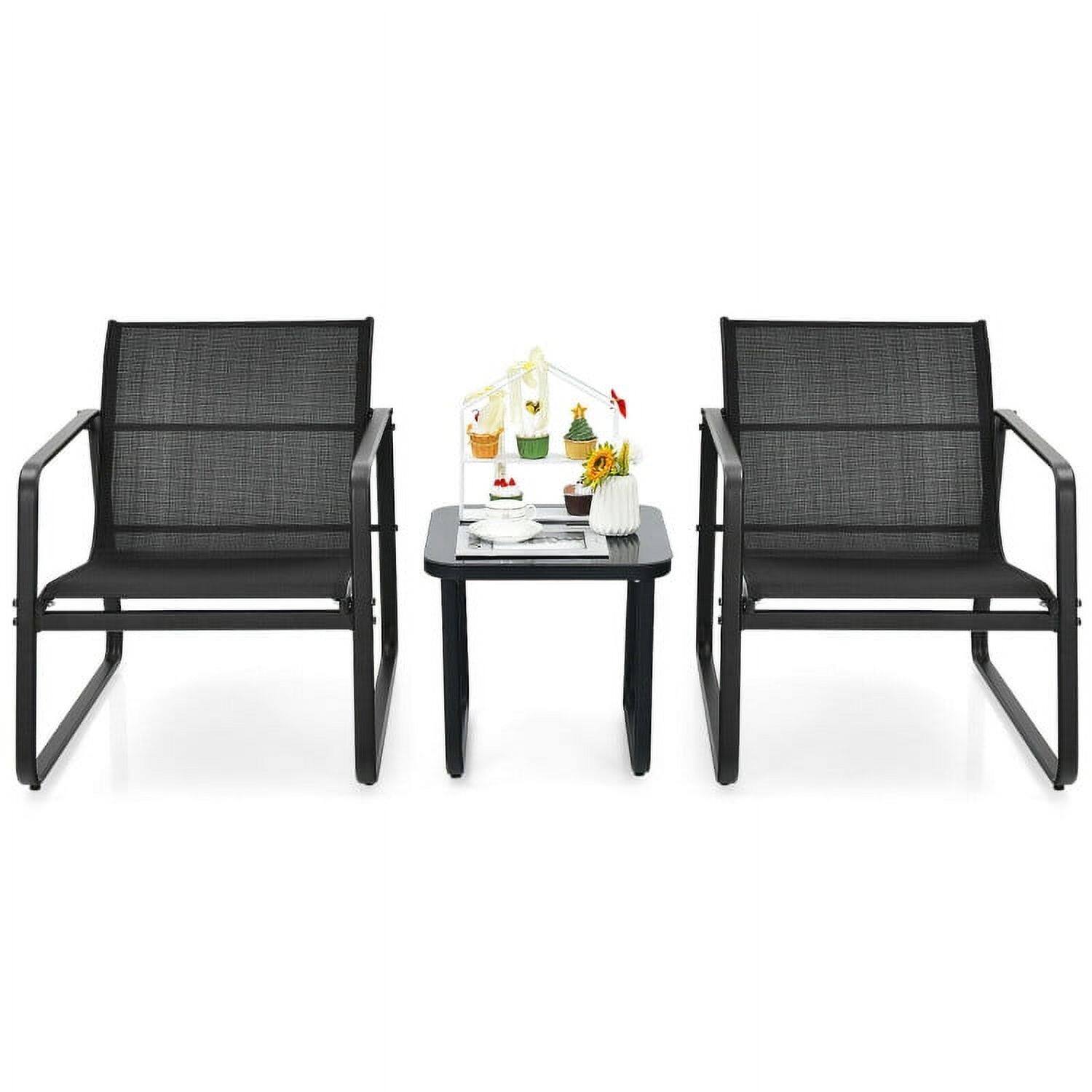 Back. Kadyn - 3 Pcs Patio Bistro Furniture Set Acacia Wood Sofa Set, Small Patio Conversation Furniture Set with Glass Top Table Ga... - Black.