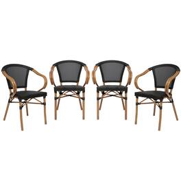 Emma + Oliver - 4 Pack Stacking Bistro Chair with Bamboo Print Metal Frame - Black/Natural Frame