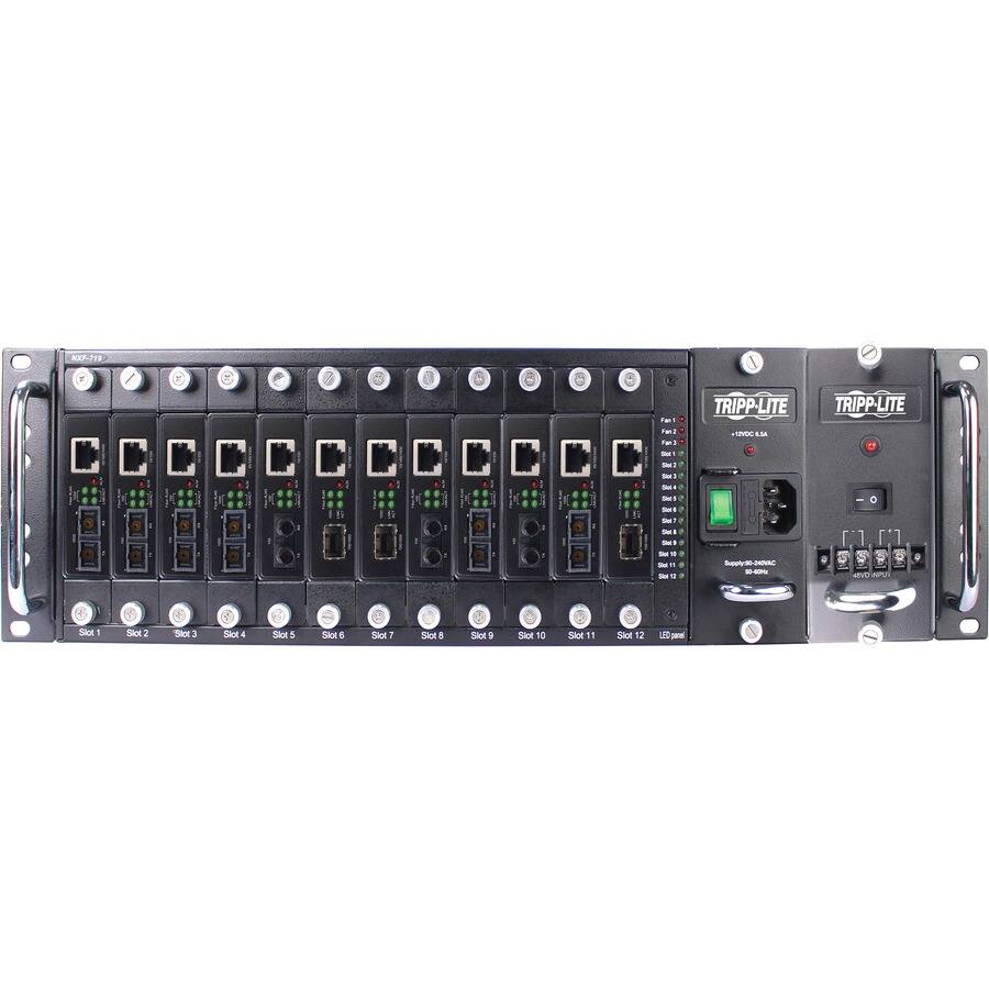TRIPP-LITE  
TRIPP-LITE  
Slot 1  
Slot 2  
Slot 3  
Slot 4  
Slot 5  
Slot 6  
Slot 7  
Slot 8  
Slot 9  
Slot 10  
Slot 11  
Slot 12  
LCD panel  
Supply: 380VAC  
50/60Hz  
1+1 REDUNDANT  
Power Supply
