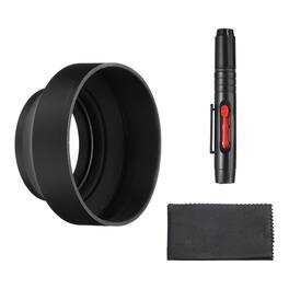 Unique Bargains - 67mm Rubber Camera Lens Hood, Collapsible 3-Step Sun Shade with Cleaning Cloth & Pen - Black