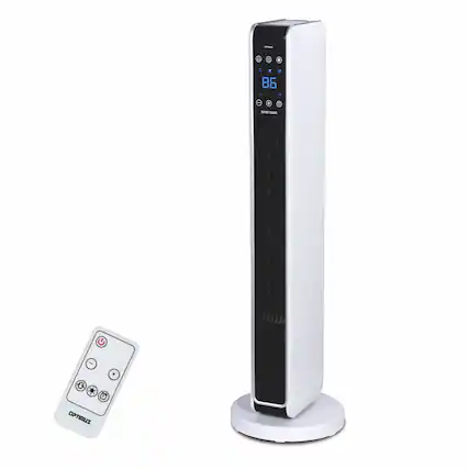 Front. Optimus - Optimus 29 in. Oscillating Tower Heater w/ Digital Temperature Readout & Remote - White.