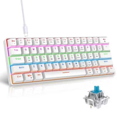SKRAN - 60% Mechanical Gaming Keyboard,Blue Switch,Pudding Keycaps, RGB Backlight,Compact Simple Design,Plug and Play for Gamers - White