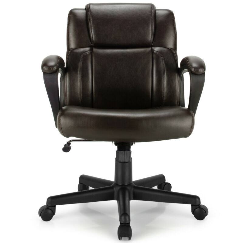 Back. WELLFOR - Adjustable Leather Executive Office Chair Computer Desk Chair with Armrest - Brown.