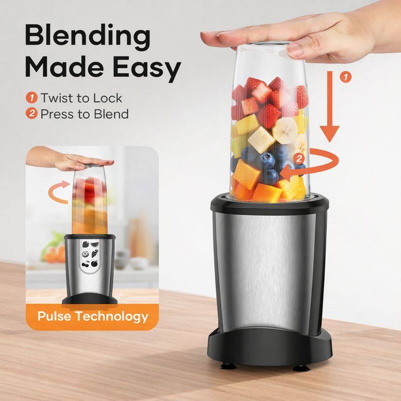 Blending Made Easy  
1. Twist to Lock  
2. Press to Blend  

Pulse Technology