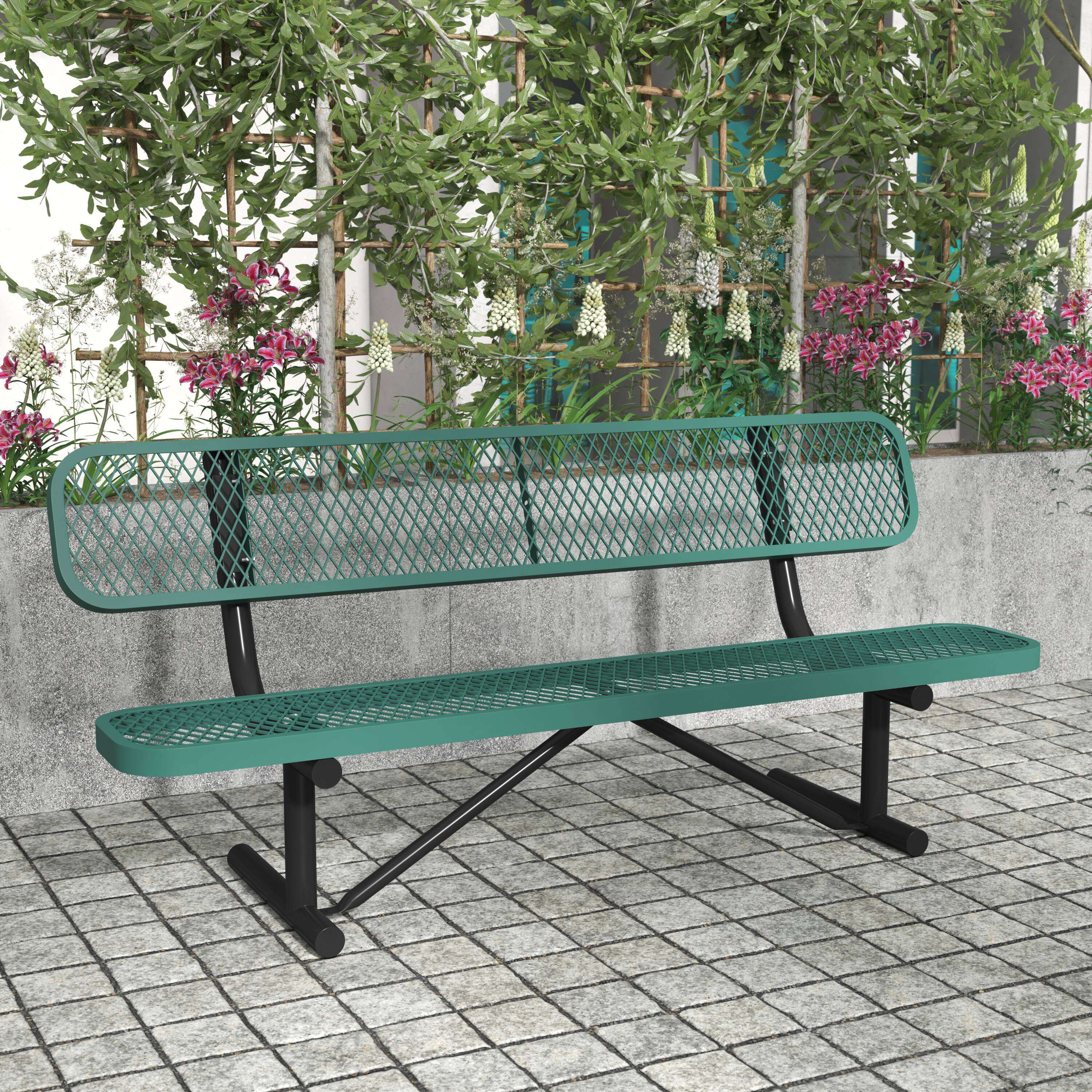 Alt View 2. Flash Furniture - Sigrid 6' Outdoor Bench with Backrest, Commercial Grade Green Expanded Metal Mesh Seat and Backrest and Black Steel Fram - Green.