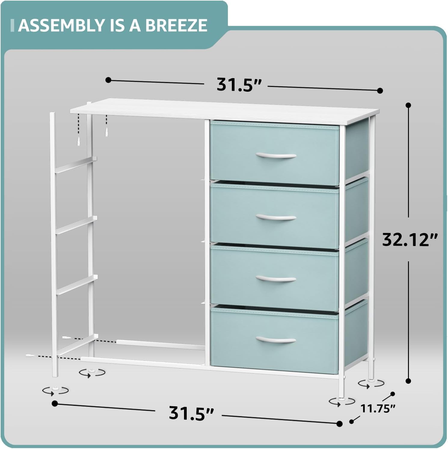 ASSEMBLY IS A BREEZE

31.5"  
32.12"  
31.5"  
11.75"