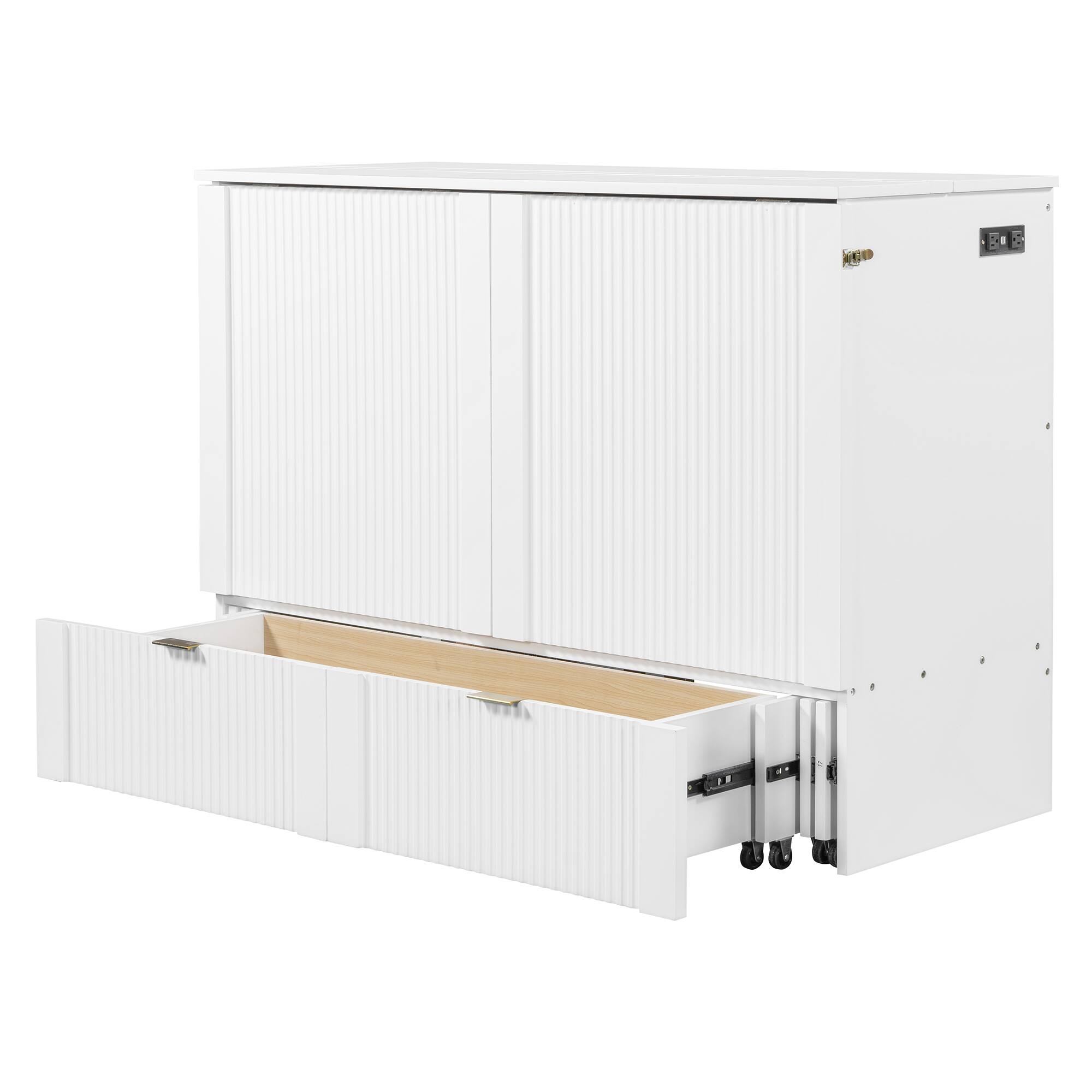 Alt View 9. Tiramisubest - Full Size Murphy Bed with Drawer, Sockets, USB, Pulley, White, Plywood, 76x57x42 inches, 208 lbs - White.