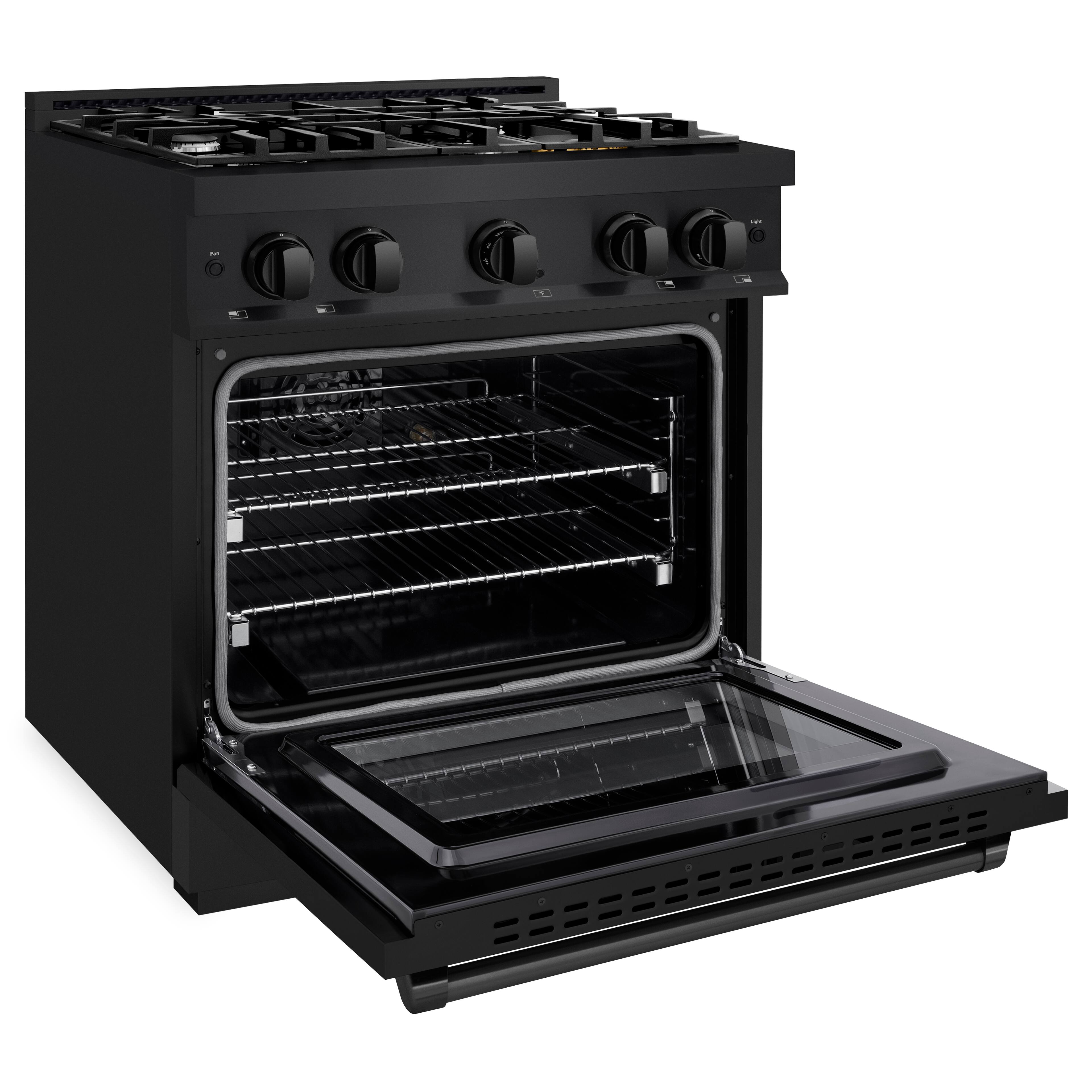 Angle. ZLINE - ZLINE 30" Select Dual Fuel Black Stainless Steel Range w/ 4 Burners & Convection Oven (HDRB-30) - Black.