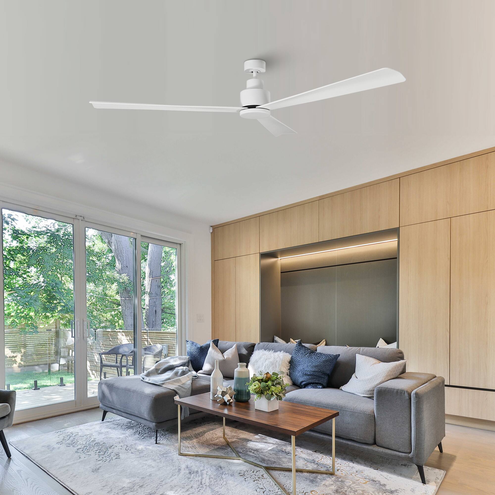 Left. Parrot Uncle - 52" Modern 3-Blade Ceiling Fan with Reversible DC Motor, 6-Speed, Remote Control, No Light - White.