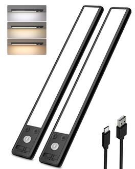 EZVALO - 8 in. Wireless USB Charging White Integrated LED Linkable Under Cabinet Light Smart Recessed Lighting-2 Pack - Black