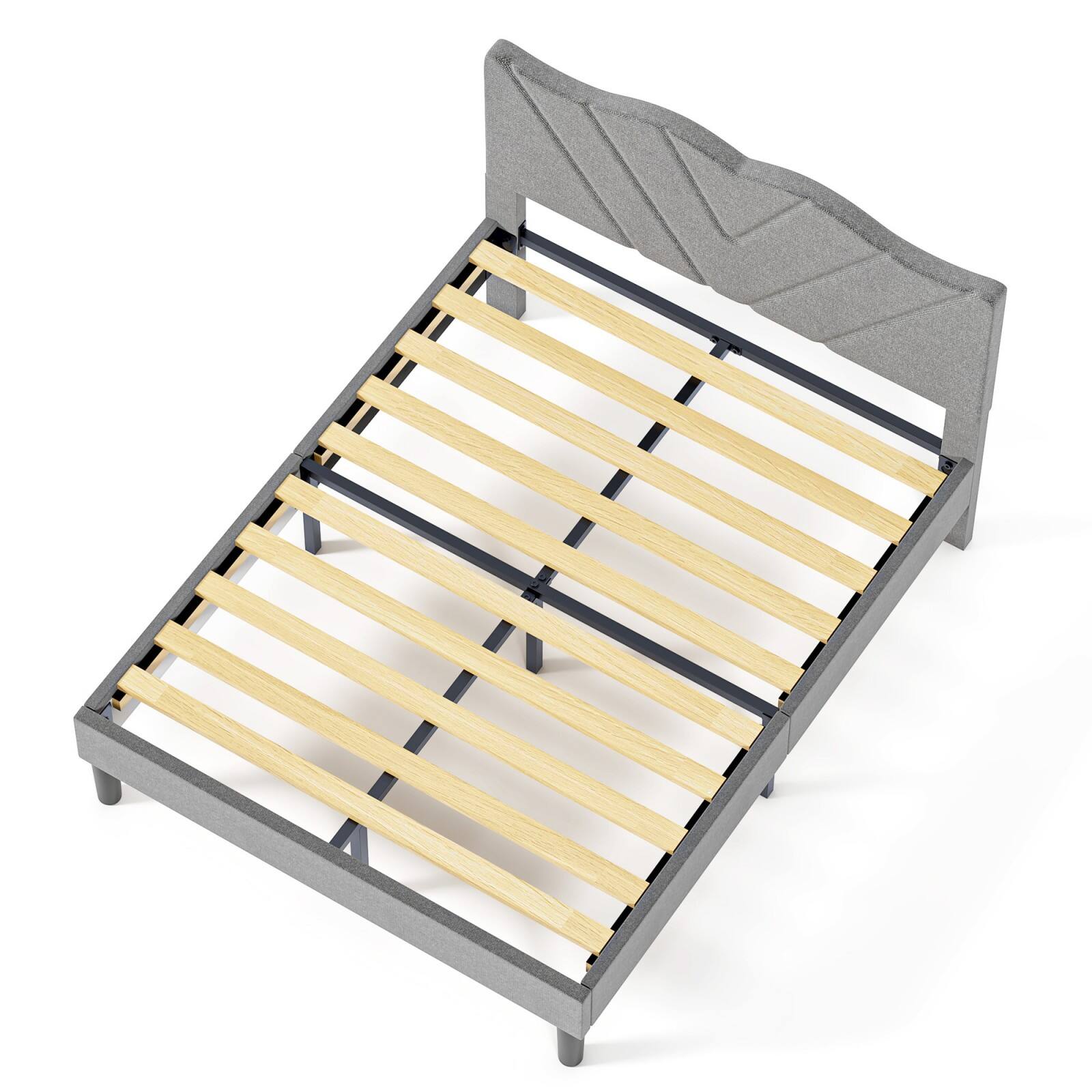 Alt View 8. Ecooso - Full Size Modern Platform Bed Frame with Upholstered Headboard & Wooden Slats - No Box Spring Needed, Easy Assembly - Grey.