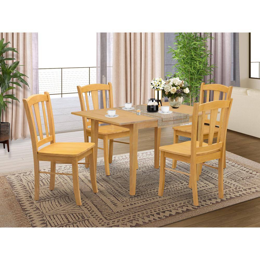 Left. East West Furniture - NFDL5-OAK-W - 5-Piece Kitchen Dining Room Set- 4 Dining Chair with Wooden Seat and Slatted Chair Back - Butterfly Leaf - Oak.
