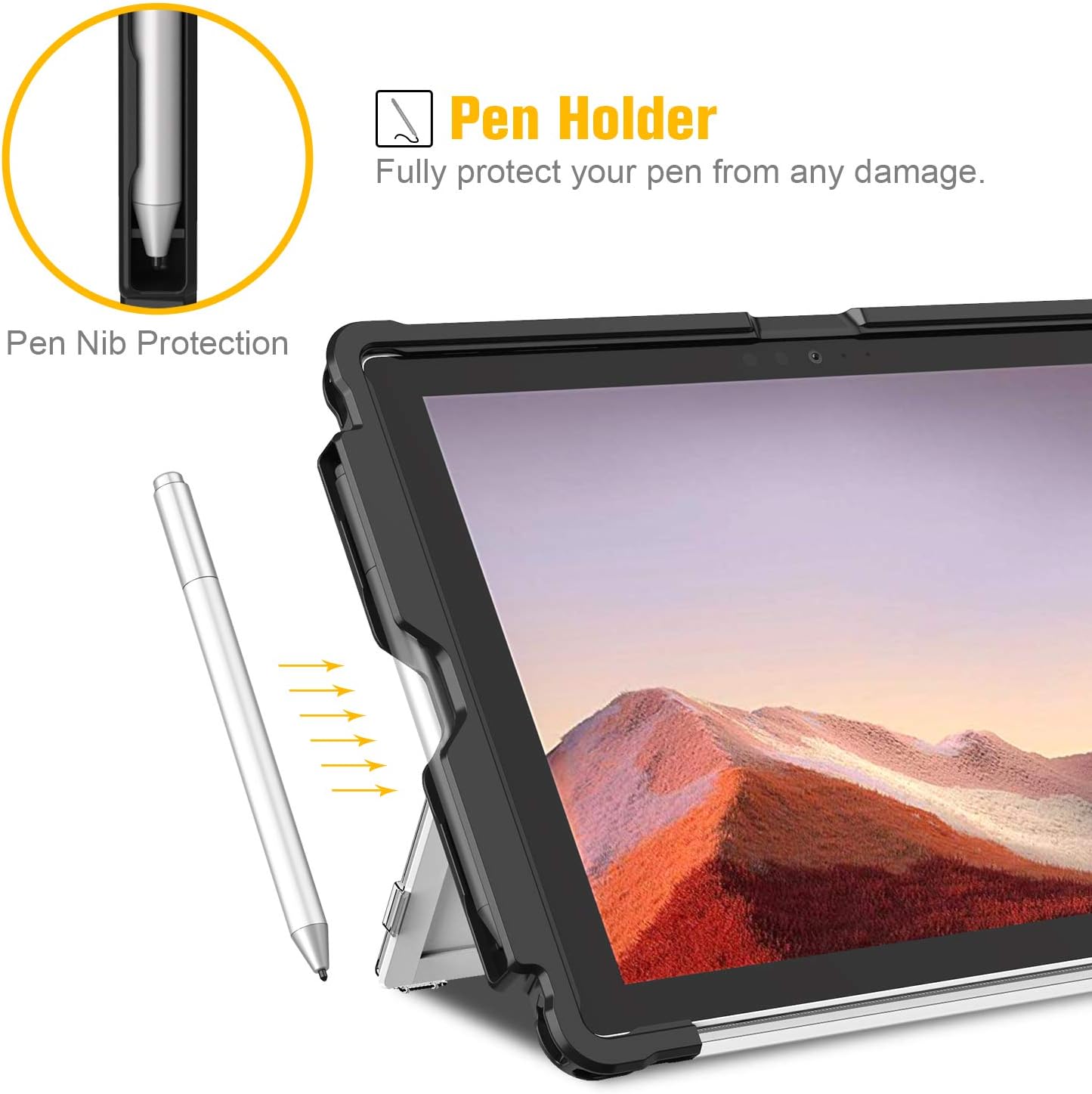 Pen Holder  
Fully protect your pen from any damage.  
Pen Nib Protection