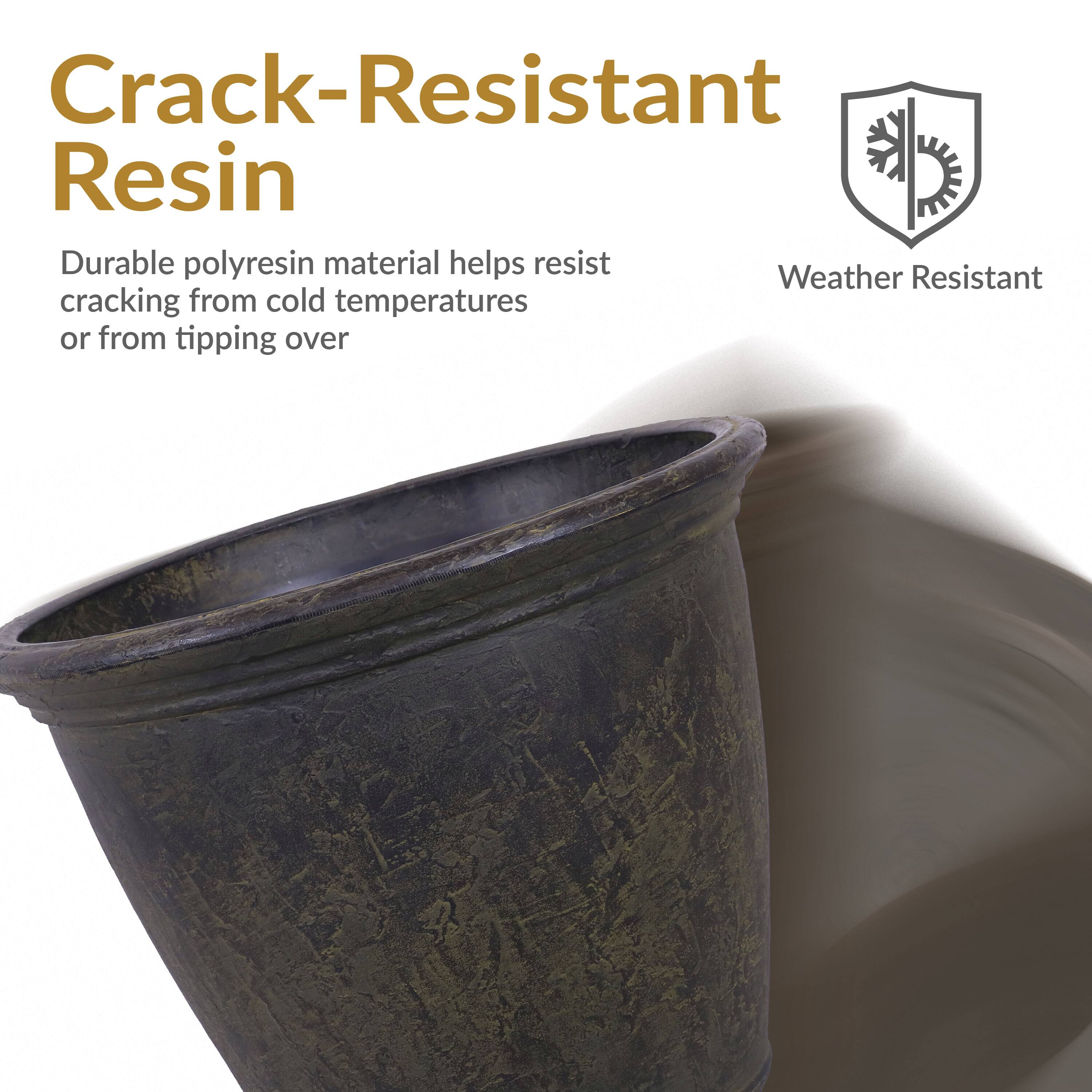 Crack-Resistant Resin

Durable polyresin material helps resist cracking from cold temperatures or from tipping over

Weather Resistant