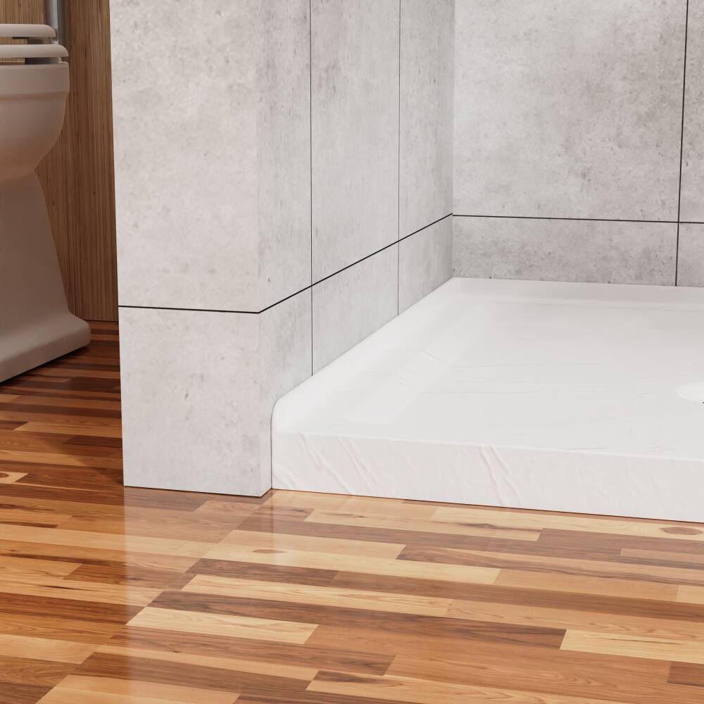 Back. JUJABU - 36"x36" Shower Pan 3.3" Height Double Threshold Shower Base in Slate White, Anti-slip Acrylic, Center Drain - White.