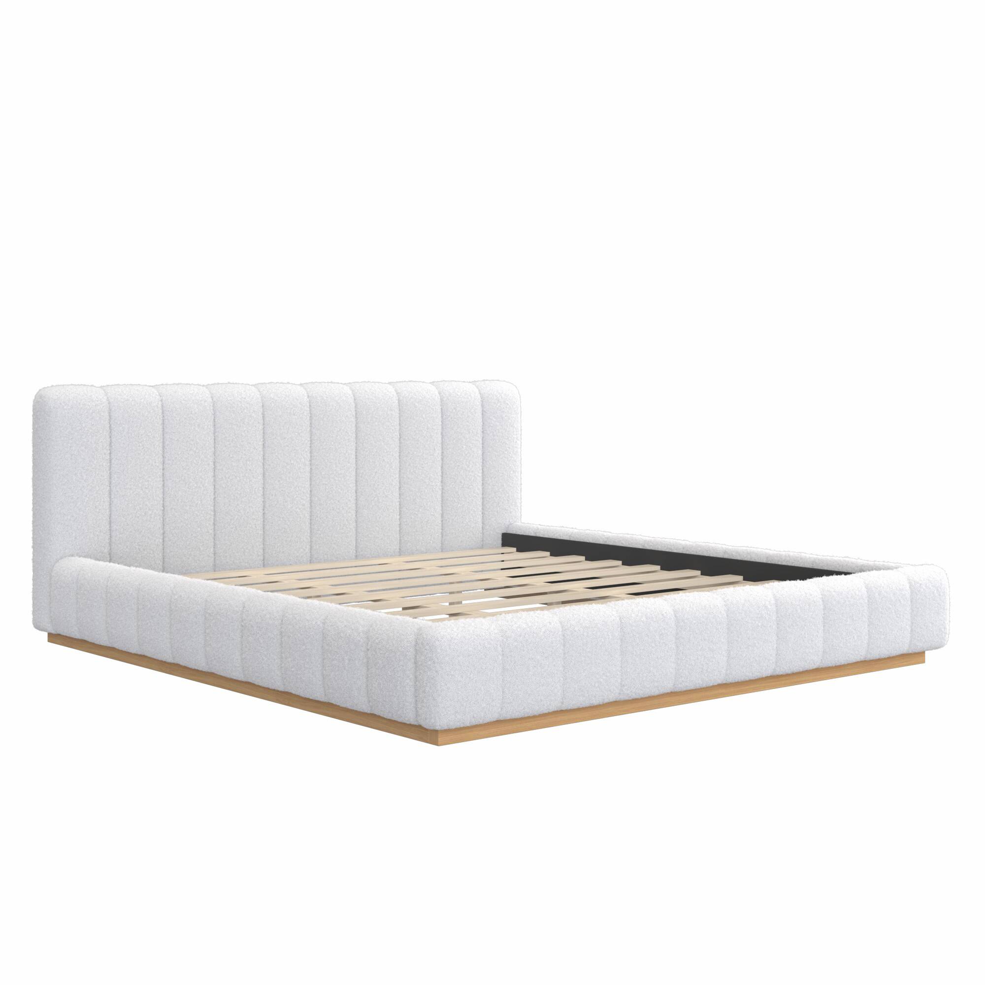 Alt View 1. Whisen - Upholstered Platform Bed Frame, Low Profile Wood Base, No Box Spring Needed - White.