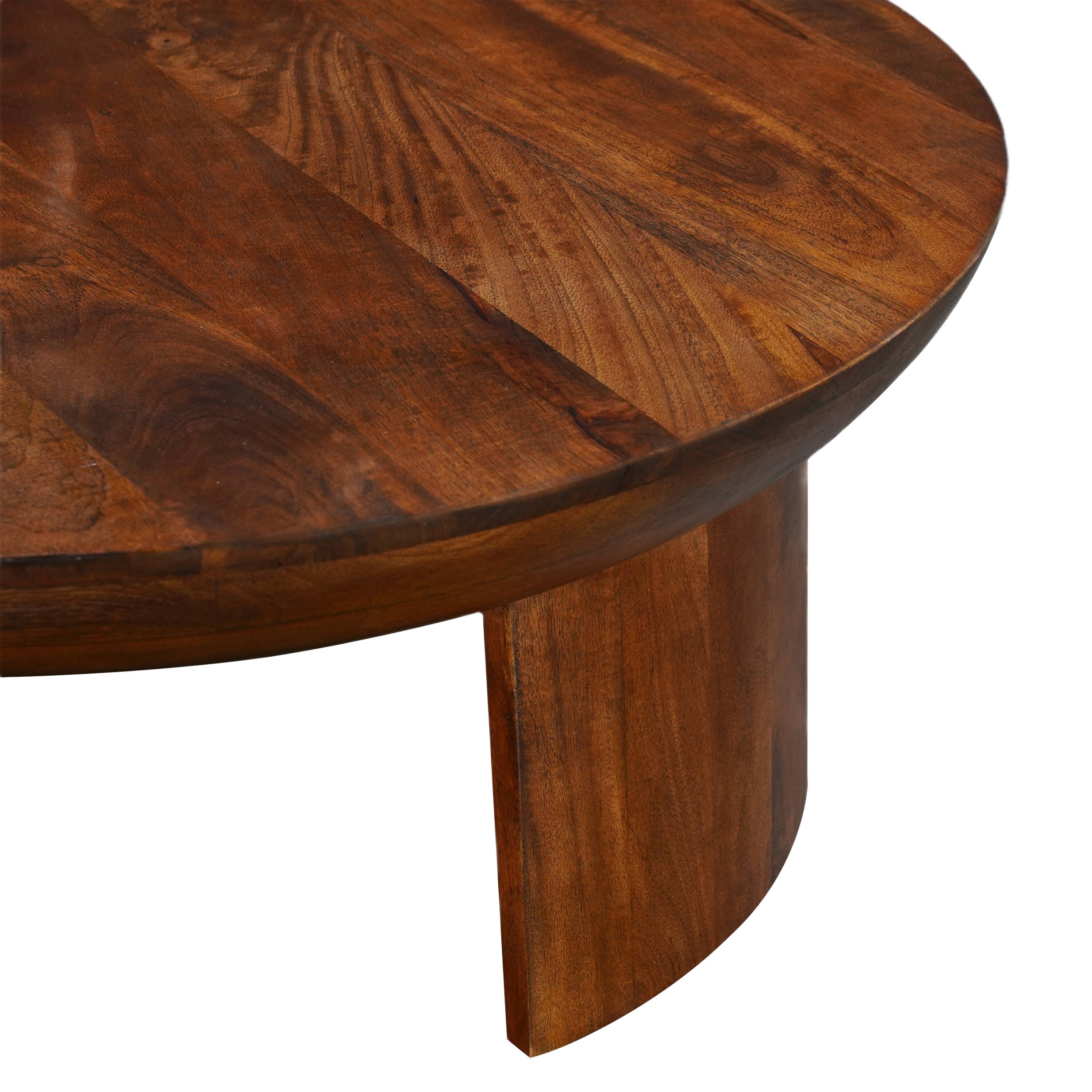 Back. Manhattan Lane - 35 Inch Coffee Table, Handcrafted Round Mango Wood Top, Modern Curved Tripod Legs - Brown.