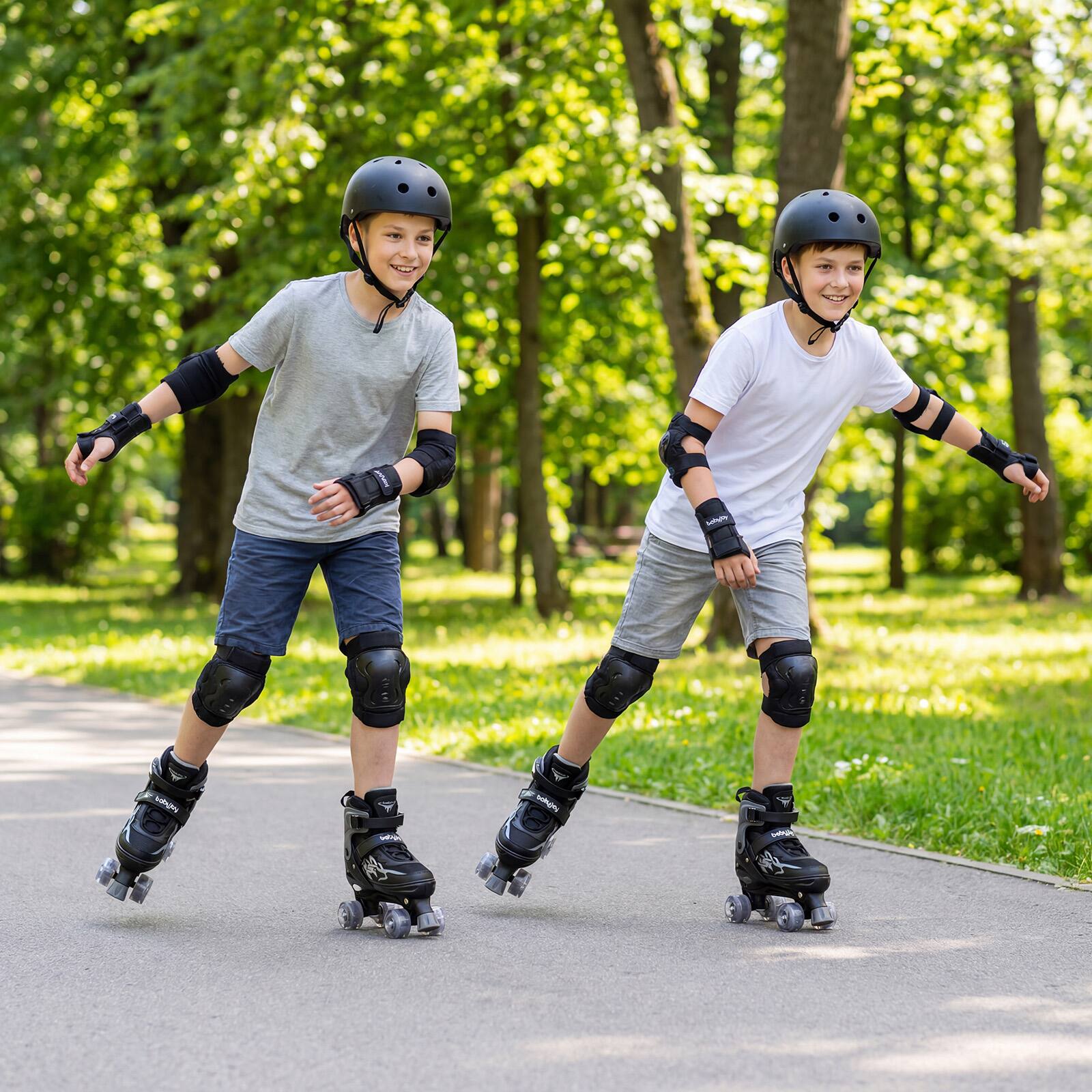 Alt View 3. Gymax - Gymax Kids Roller Skates for Teens 4 Sizes Adjustable Quad Skates w/ Light-up Wheels Black - Black.