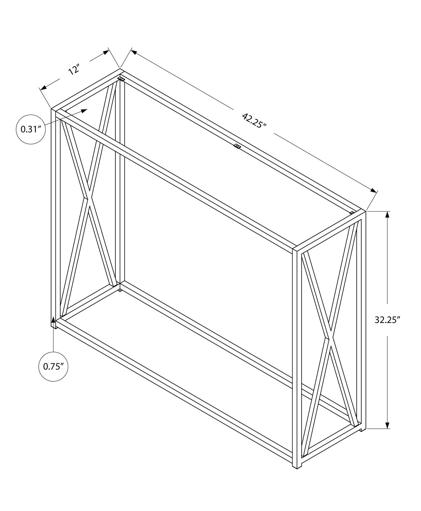 12" 0.31" 42.25" 32.25" 0.75"