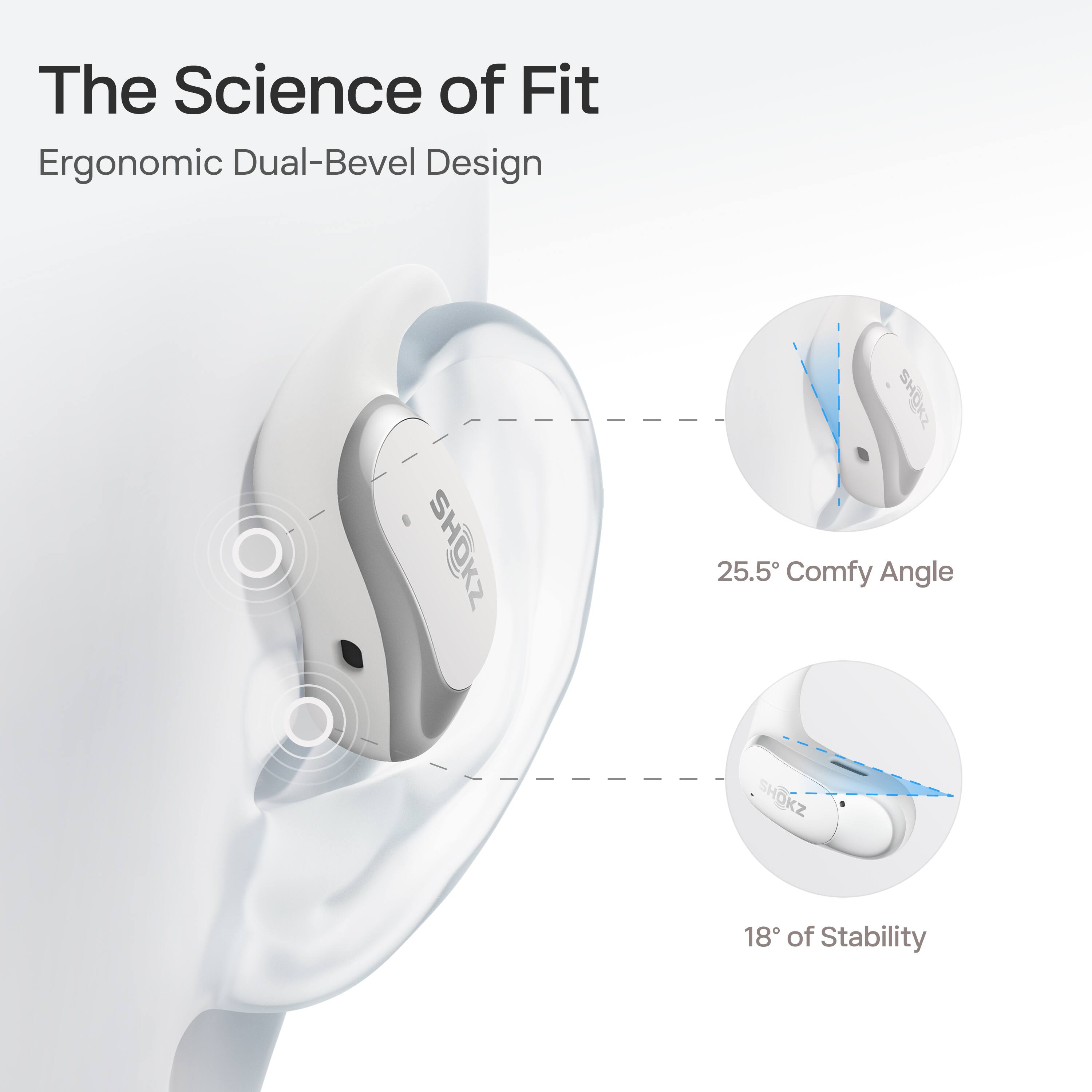 The Science of Fit  
Ergonomic Dual-Bevel Design  
25.5° Comfy Angle  
18° of Stability