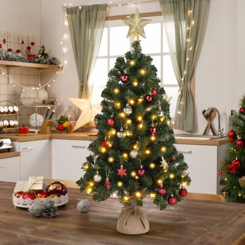 Alt View 5. Winado - Christmas Mini Tree 3FT with Lights, 150 Branches, PVC Material Top Stars Linen Base for Indoor Holiday Party Decoration - Green.