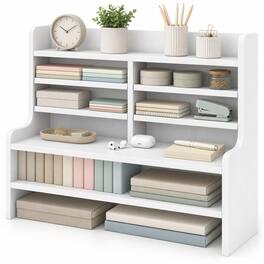 Costway - Desktop Bookshelf with Open Cubes and Adjustable Shelves, 19.5 x 6.5 x 16.5 in - White