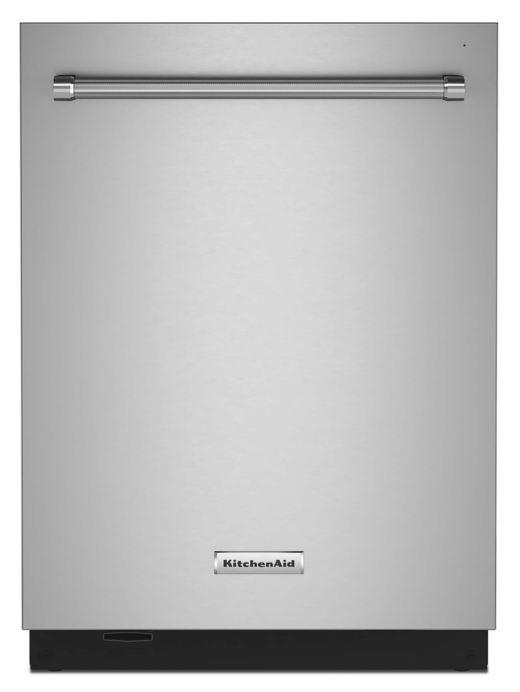 Front. KitchenAid - 24" Top Control Built-In Stainless Steel Tub Dishwasher with 3rd Rack, Fan-Enabled ProDry, 44 dBA - Stainless Steel.