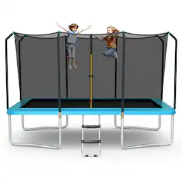 Gymax - 8 x 14 FT Rectangular Recreational Trampoline W/ Safety Enclosure Net Ladder Outdoor - Blue