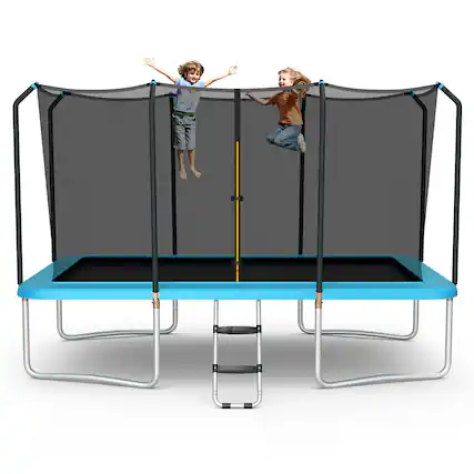 Front. Gymax - Gymax 8 x 14 FT Rectangular Recreational Trampoline W/ Safety Enclosure Net Ladder Outdoor Blue - Blue.