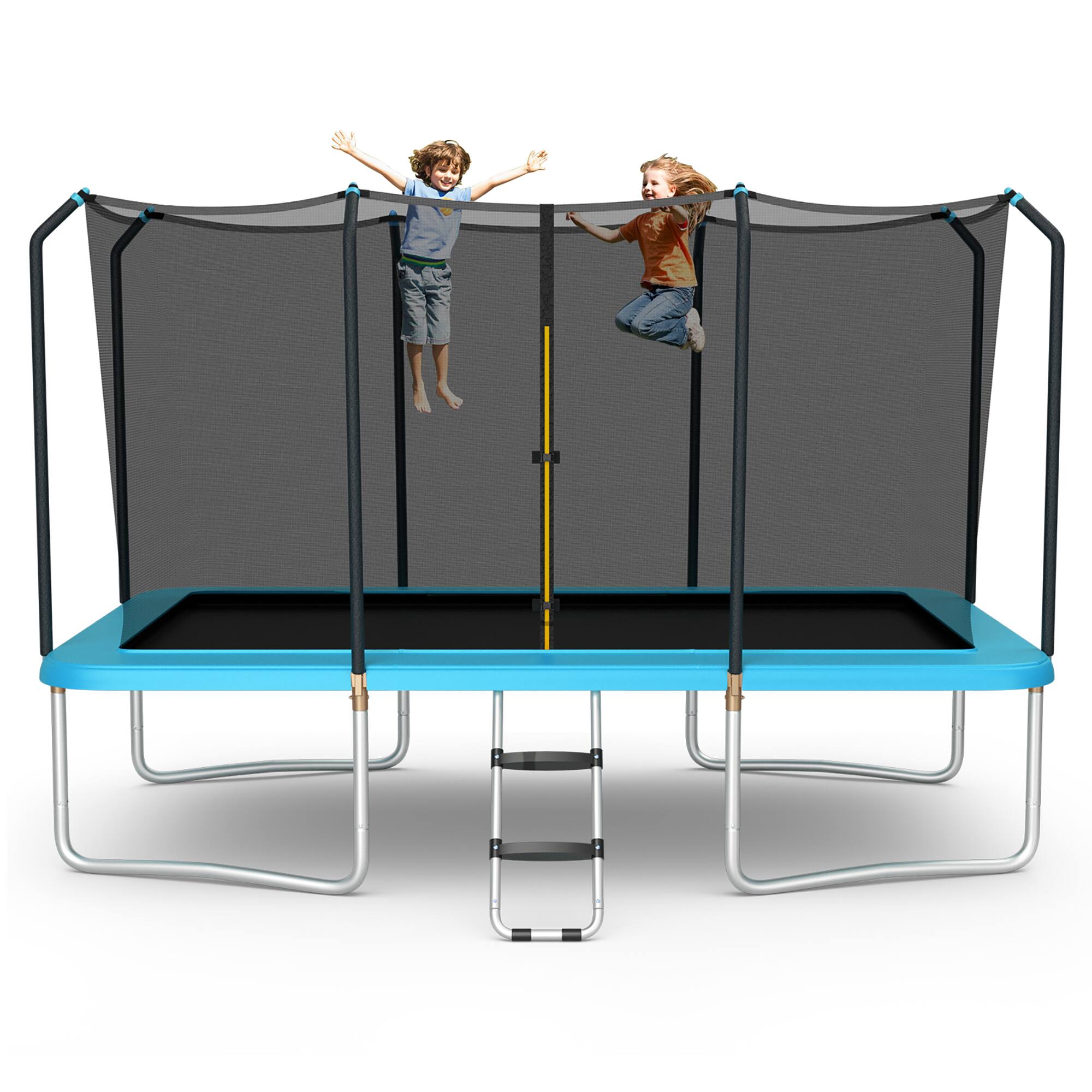 Front. Gymax - Gymax 8 x 14 FT Rectangular Recreational Trampoline W/ Safety Enclosure Net Ladder Outdoor Blue - Blue.