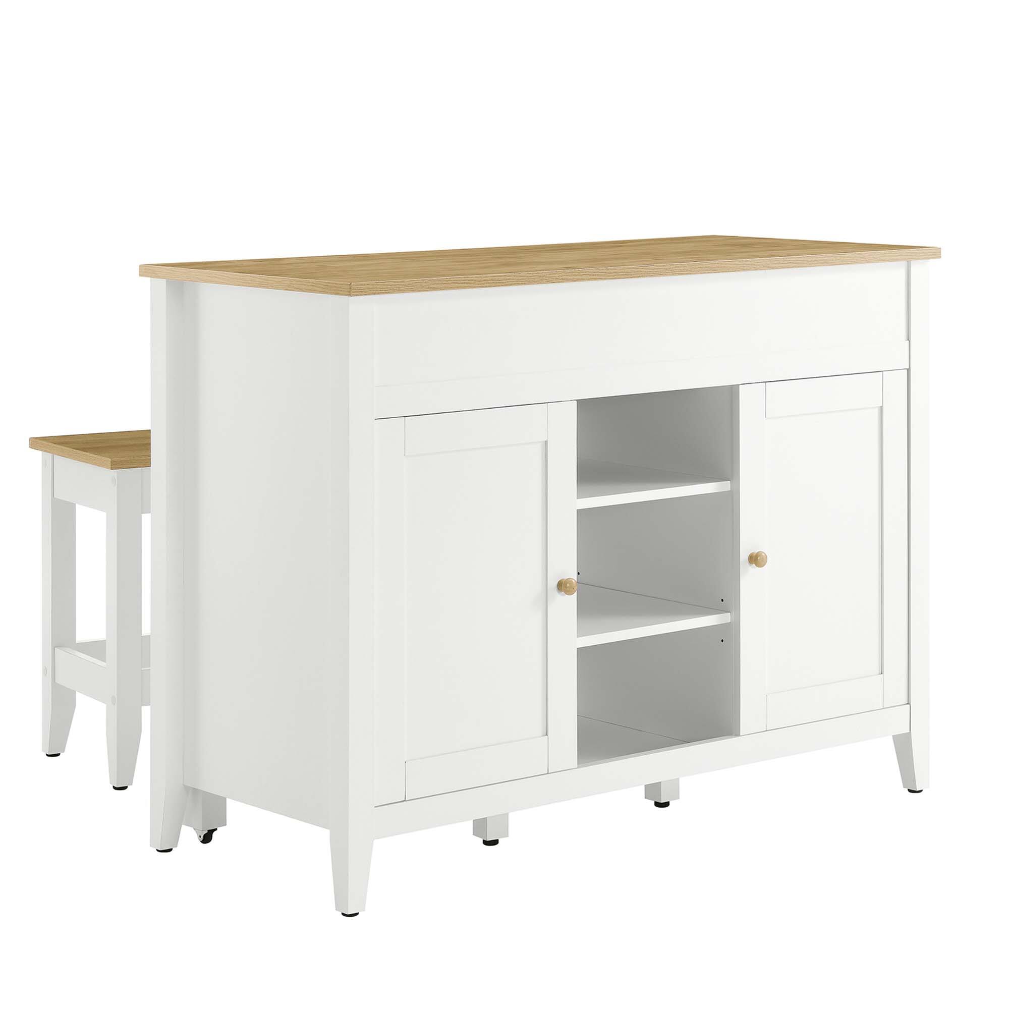 Angle. Modway - Garland 3-Piece Kitchen Island and Stool Set by Modway - Oak White.