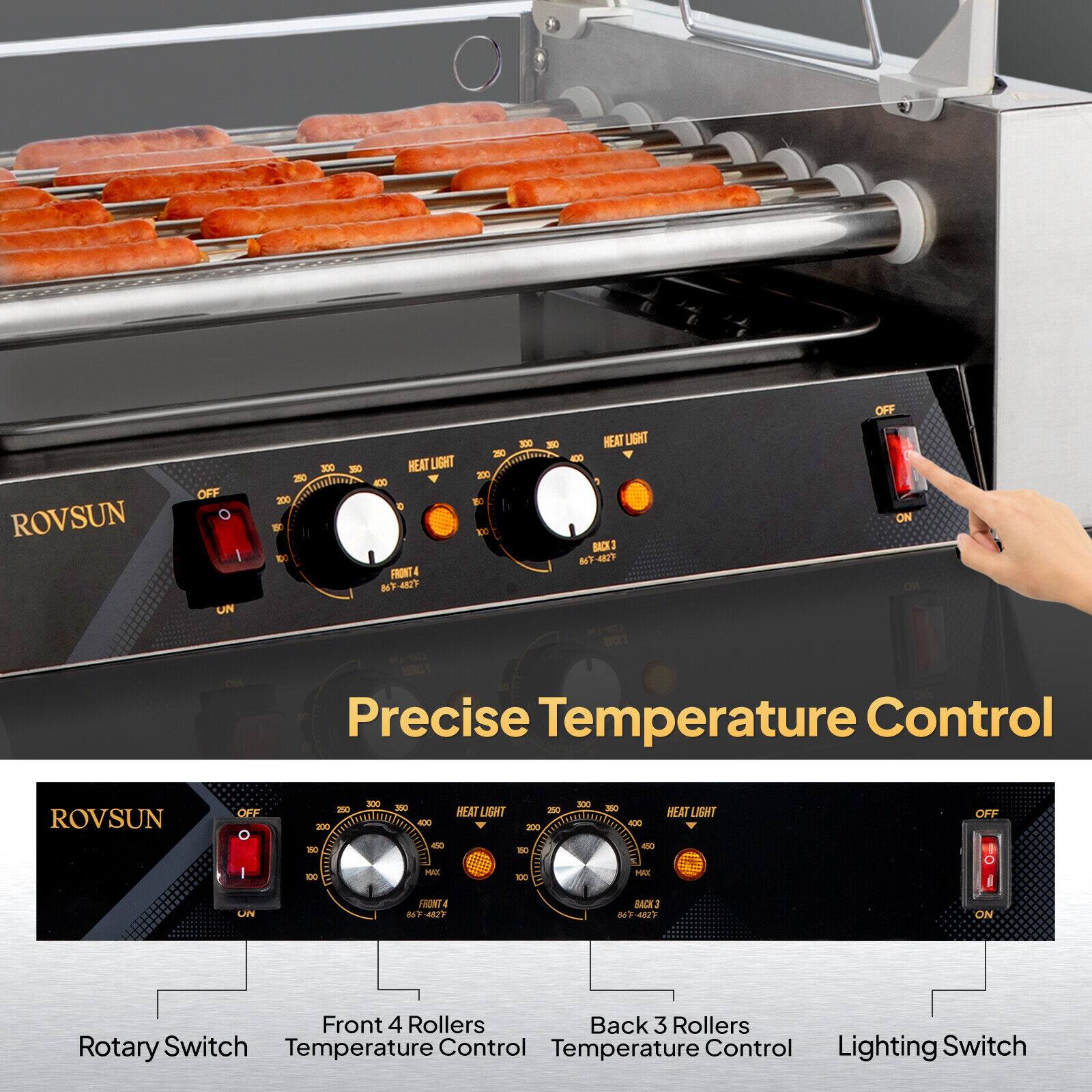 ROVSUN

Precise Temperature Control

- OFF
- UN
- Front 4 Rollers
- Temperature Control
- HEAT LIGHT
- BACK 3 Rollers
- Temperature Control
- Lighting Switch
- OFF
- ON

Front 4 Rollers
Back 3 Rollers
Rotary Switch
Temperature Control
Temperature Control
Lighting Switch
