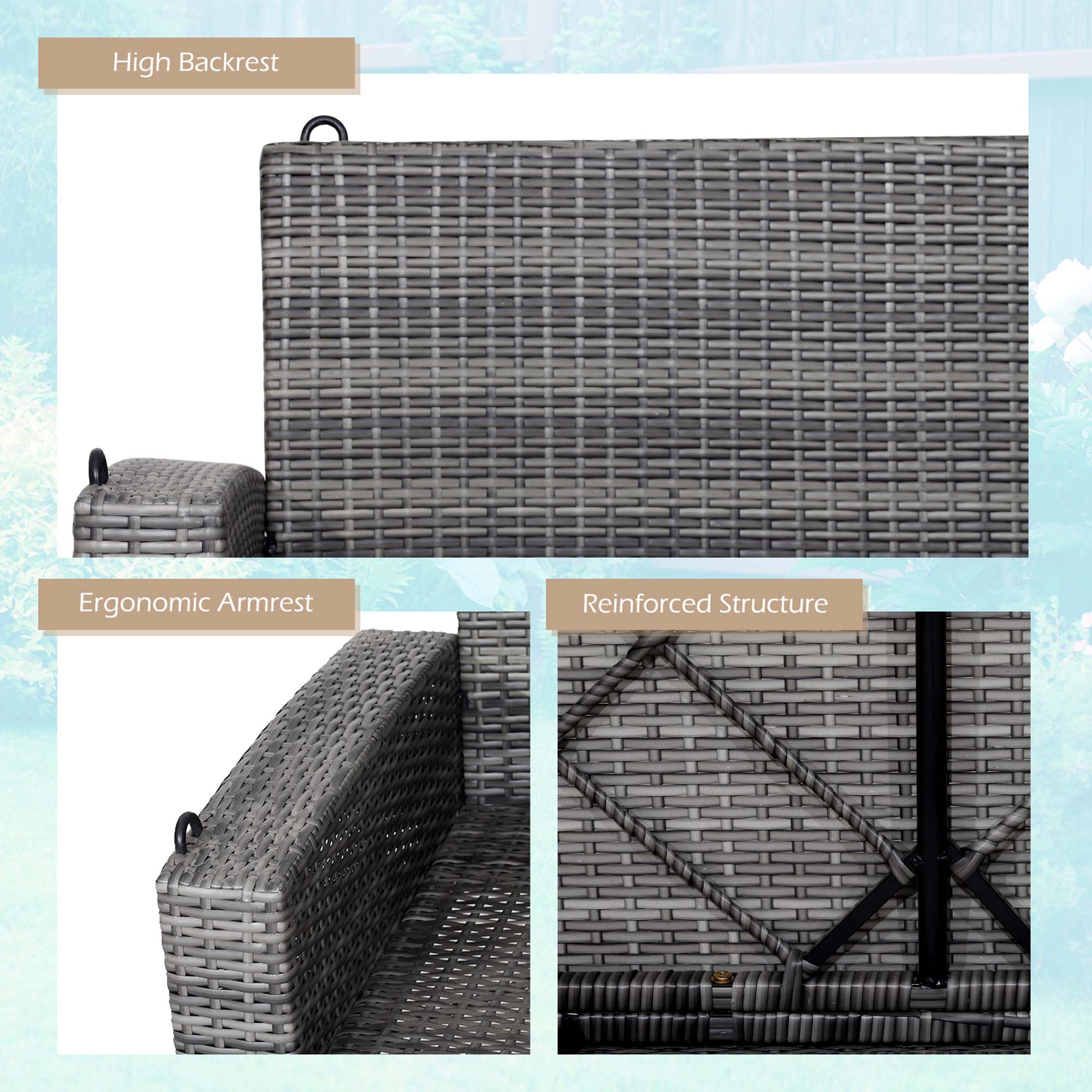 Alt View 3. Gymax - Gymax 2-Person Patio Hanging Porch Swing Rattan 800LBS Swing Bench w/ Off White Cushions - Off White.