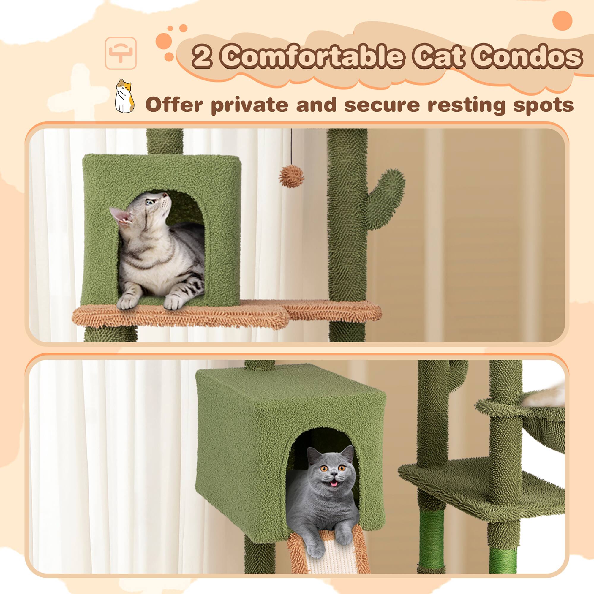 2 Comfortable Cat Condos  
Offer private and secure resting spots