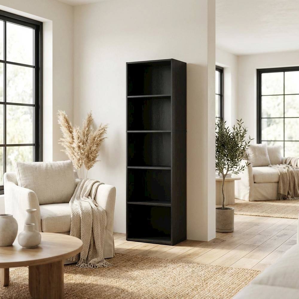 Left. FurniFact - Wood Bookcase with Open Shelving for Living Room or Office Storage - Blackwood.