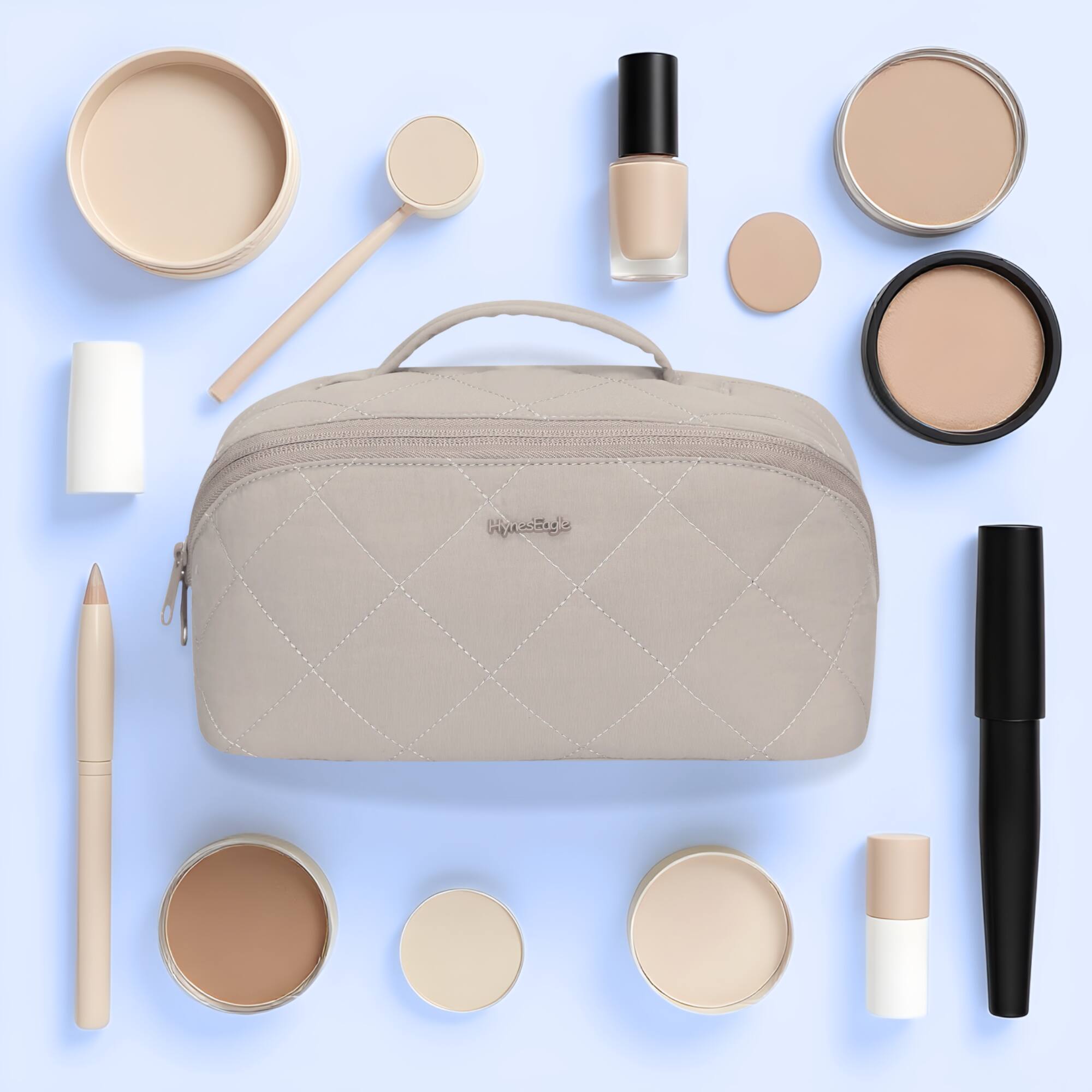 Angle. Hynes Eagle - Quilted Makeup Bag Organizer - Taupe.
