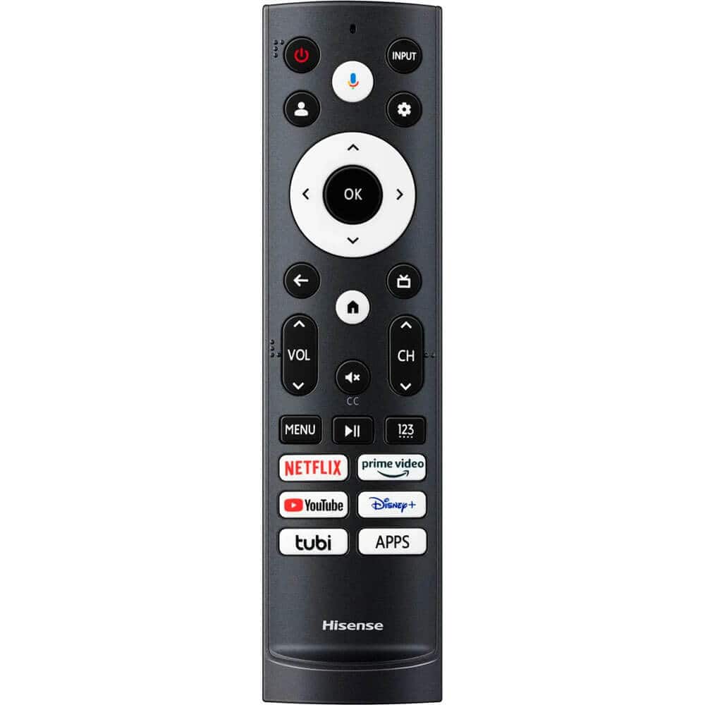 INPUT
OK
VOL
CH
MENU
NETFLIX
prime video
YouTube
Disney+
tubi
APPS
123
Hisense