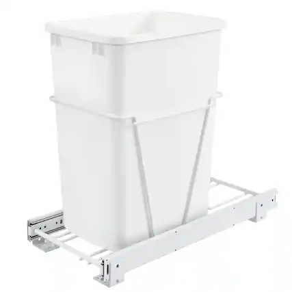 Front. Rev-A-Shelf - Rev-A-Shelf Single Pullout 35 qt. Sliding Trash Can for Kitchen Cabinet, RV-12PB - White.