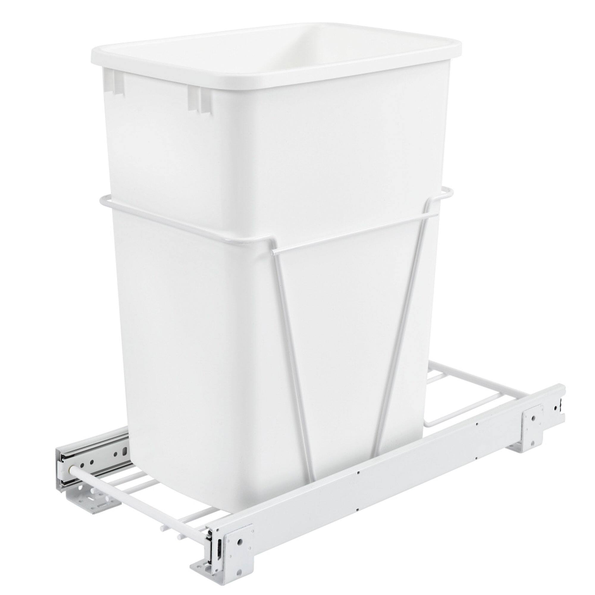 Rev-A-Shelf - Single Pullout 35 qt. Sliding Trash Can for Kitchen Cabinet, RV-12PB - White