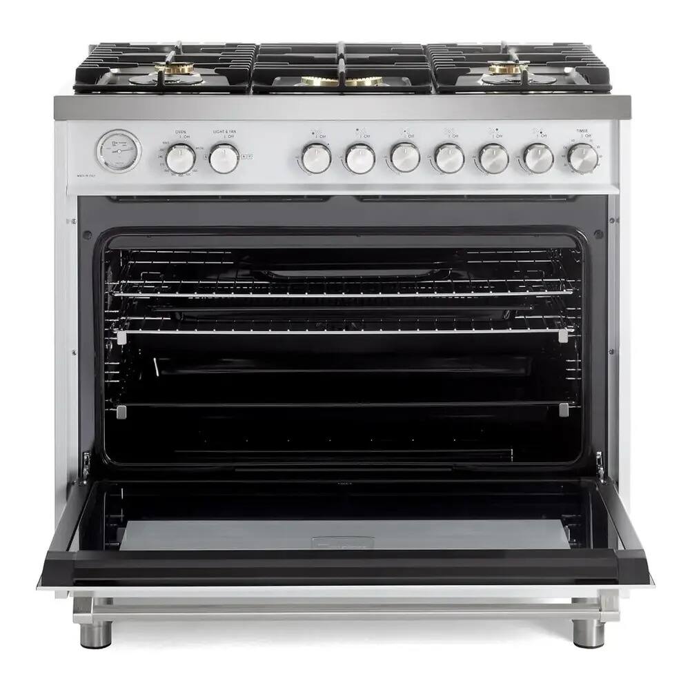 Alt View 1. Verona - Verona Ultima 36" Gas Range with 5 Sealed Burners in White - White.